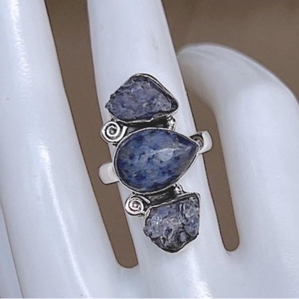 Rough Cut Tanzanite Lapis Lazuli Sterling Silver Ring Sz 8